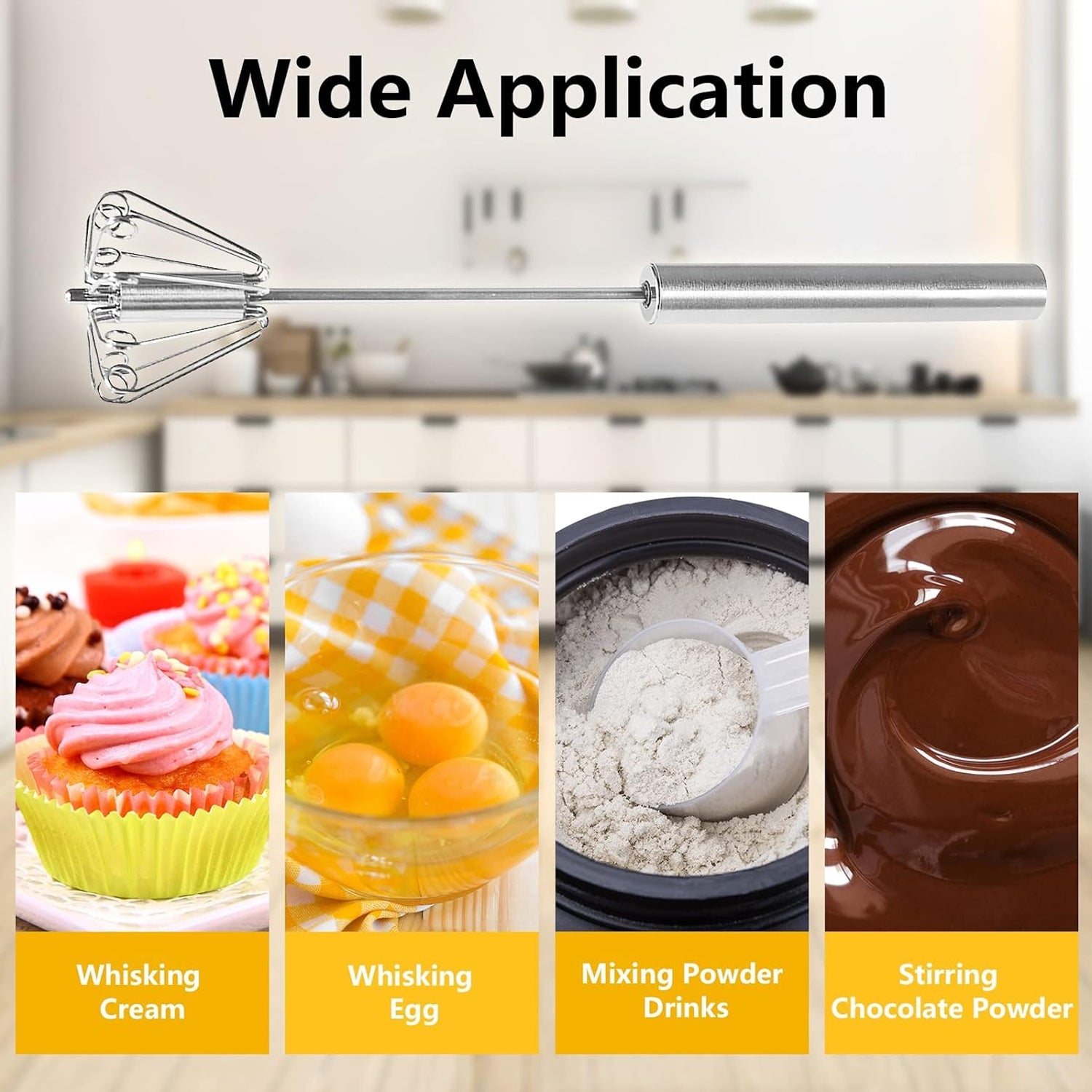 Medium Stainless Steel Egg Whisk, Hand Push Rotary Whisk Blender (1 Pc / 30 Cm) Medium Stainless Steel Egg Whisk, Hand Push Rotary Whisk Blender (1 Pc / 30 Cm)